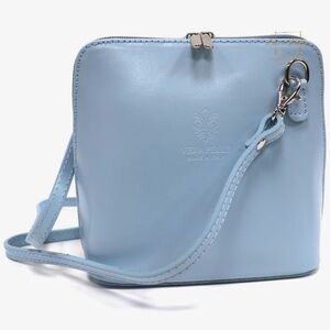 Vera Pelle Sky Blue Leather Crossbody Bag